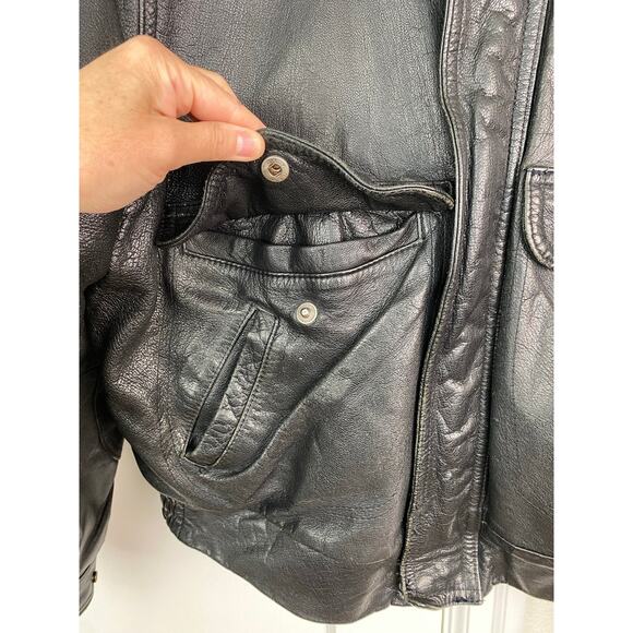 San Diego Leather Factory Men's 46 Black Leather Insulated Bomber Flight Jacket - Picture 3 of 11